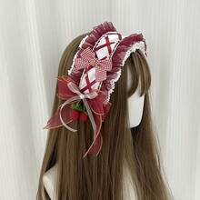 红色草莓蕾丝蝴蝶结发带 女童洛丽塔甜美可爱发箍 Cosplay 发饰