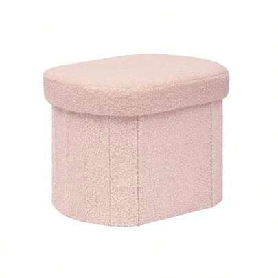 Small Ottoman Storage Stool Oval Folding Boucle Footstool Foldable Foot Rest For Living Room Bedroom Dorm 41x31x31cm Pink