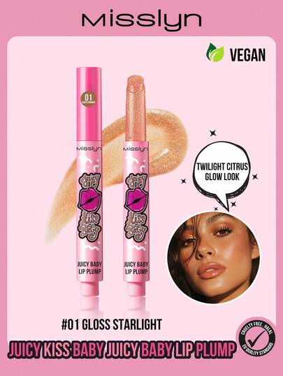  MISSLYN-Brillo de labios voluminizador Juicy Baby, Sérum nutritivo para labios no pegajoso, Bálsamo labial con aceite de semilla de uva, Líquido voluminizador para labios Summer Vitality, Pintalabios líquido, Pintalabios rojo, Pintalabios líquido, Vegano, Sin crueldad animal