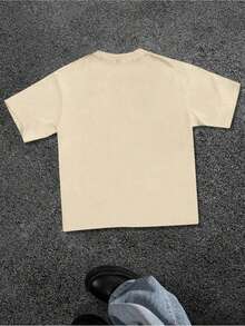 Plus Size Men's 100% Cotton Graphic Tee, Crew Neck Short Sleeve Casual T-Shirt With "CALL ME IF YOU GET LOST" Letter Print, Vintage Streetwear, Comfortable Soft & Breathable For Summer, Regular Fit, Durable Fabric,Ideal Gifts For Men - 杏色 - 查看 2