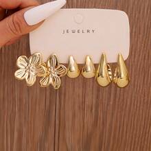 1 Set Fashionable Minimalist Geometric Pattern CCB Earrings Set, Suitable For Daily Wear - Yellow Gold - View 12