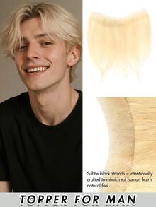 【逼真发际线，手工钩编】4x16英寸全手工钩编男士假发片 - 自然直发6英寸，超薄头皮设计，商务风格假发，适合所有人，耐用手工假发 - 彩色 - 查看 16