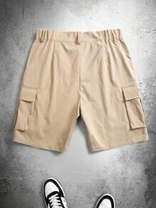 Men's Khaki Cargo Shorts, Multi-Pocket Straight Leg Streetwear - Khaki - View 5