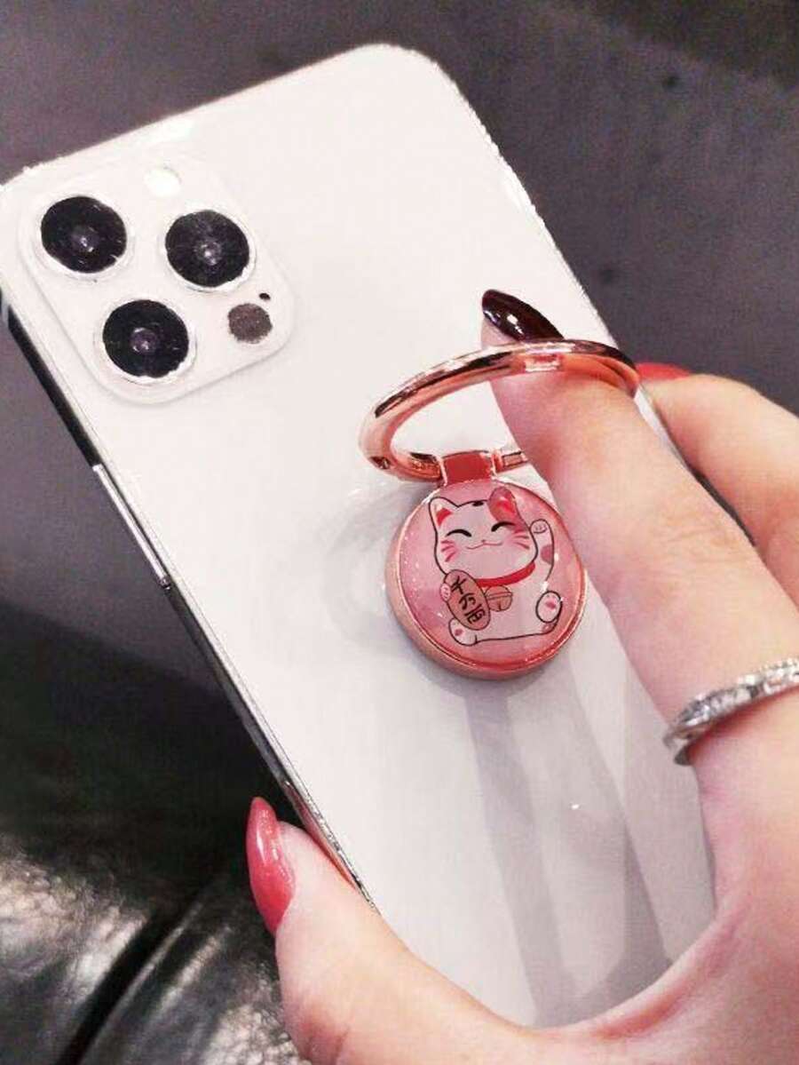 Cute Maneki-Neko Phone Ring Holder & Stand, Rotatable Metal Finger Ring Grip, Popular For Women