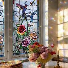 Bộ 1/4 phim dán kính màu sắc phong cách Bohemian với họa tiết chim ruồi và chuồn chuồn, dán tĩnh điện, bảo vệ sự riêng tư, thu năng lượng mặt trời, trang trí nhà cửa, nhà bếp, phòng tắm, hình lăng kính cầu vồng. - Nhiều màu - Xem 3