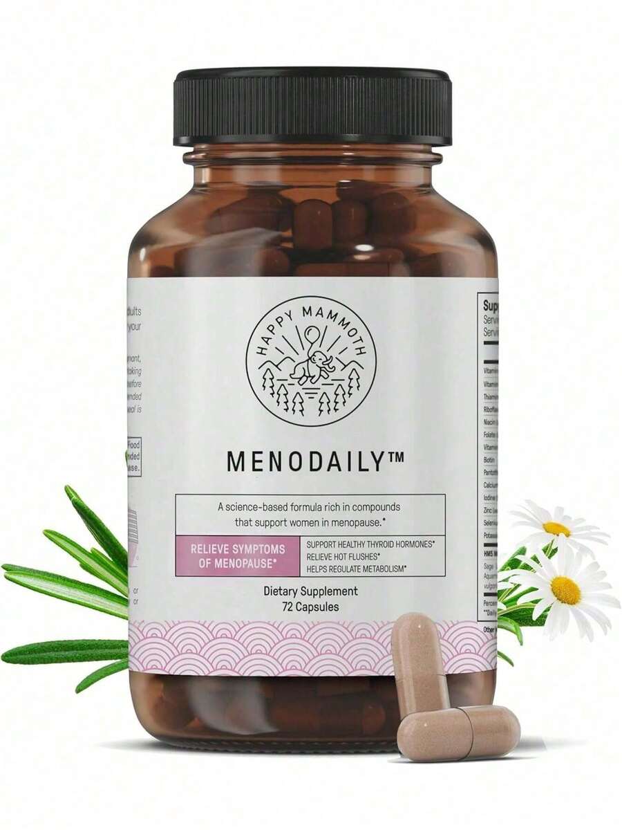 Bestseller!Happy Mammoth MenoDaily – Menopause Support For Women. Promotes Temperature Balance, Cool Comfort & Emotional Regulation. Hormone-Free Formula. 72 Capsules..Supplement Vitamin,Free Shipping. - 1 - Xem 1
