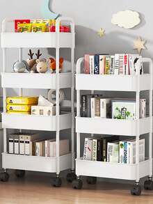 1pc Kitchen Storage Rack, Freestanding Movable Utility Cart, Multi-Function Vegetable Basket Holder - Multicolor - View 2