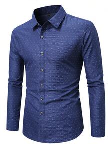 Men's Shirt, Fashionable Minimalist Printed Button-Up Shirt, Suitable For Spring And Autumn - Blue - View 1