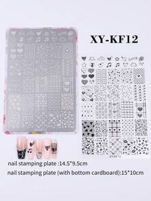 1件情人节美甲印花板，包含心形、嘴唇、音符、云朵图案，Y2K金属美甲印花模板DIY印花模具美甲配件工具，美甲用品 - 銀色 - 查看 5
