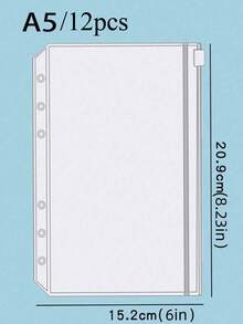 一套12个A6、A5或A7尺寸的袋子，或者两套A6透明六孔拉链袋 - 無色 - 查看 18