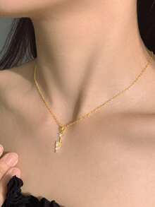 1件精美女士珠宝微镶锆石铲形吊坠项链，精致锁骨链，适合日常佩戴，情人节礼物 - #1 - 查看 4