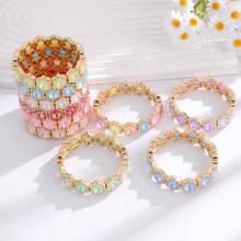 1pc Fashion Mocha Color Ice Flower Bracelet, Candy Color Glass Crystal Alloy Elastic Bangle, Holiday & Thanksgiving Gift - Ice Flower Bracelet - View 12