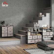 Chest Of Drawers With 6 Drawers, Fabric Upholstery, Storage Furniture, Chest Of Drawers In Wood Look, Handles, Steel Frame, Sideboard In Industrial Design For The Living Room, Grey