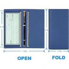Premium Leather Checkbook Cover For Men And Women Checkbook Holder Wallet RFID Blocking - 藍色復古 - 查看 4