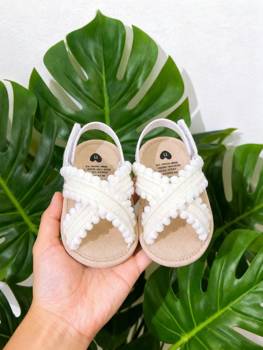 Infant/Toddler Girls/Boys Summer Sandals Open Toe Lace Princess Flat Wedding Shoes, Soft Non-Slip Soles, Pre-Walker - White - View 1