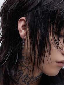 1 pieza/2 piezas Pendientes de aro con estrella de acero inoxidable - Plateado - Ver 3