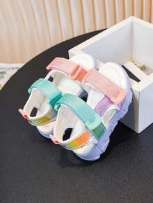 1 Pair Summer New Kids Shoes, Boys Casual Versatile Beach Sandals, Girls Woven Strap Fashionable Minimalist Open Toe Sandals - Pink - View 4