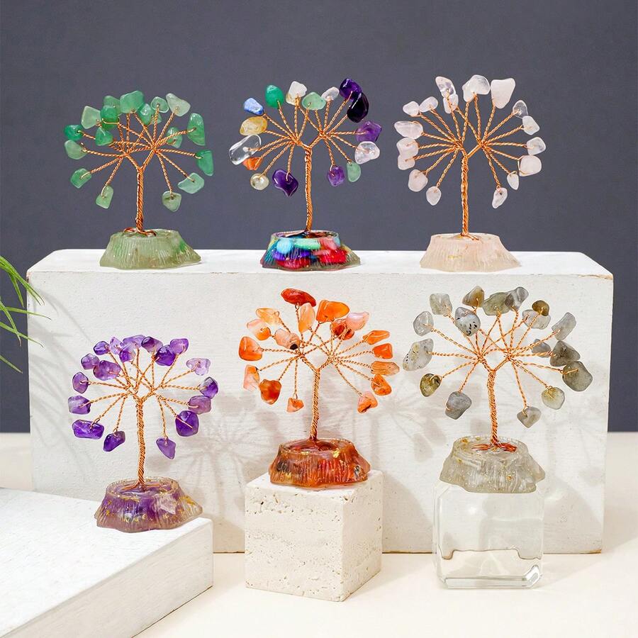 1 Cây đá tự nhiên 7 luân xa chữa lành, làm từ nhựa, mini, trang trí nhà cửa, văn phòng, phòng khách theo phong thủy mang lại may mắn.