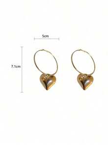 2pcs Fashionable Minimalist Exaggerated Big Hoop Heart Pendant Earrings, Holiday Party Date Gift For Daily Wear (No Card) - 銀色 - 查看 8