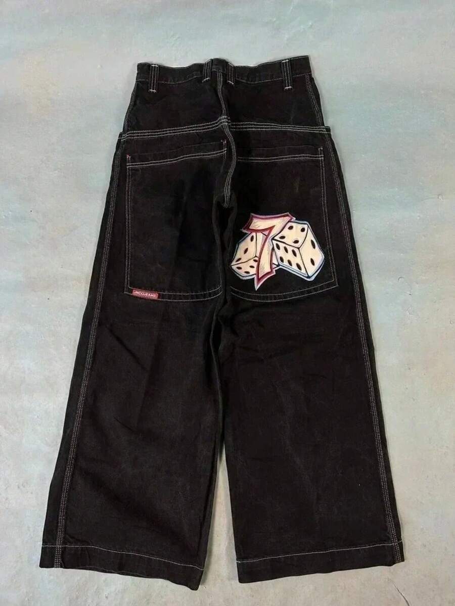 Y2K Loose Fit Denim Jeans, Men's Hip-Hop Streetwear Wide-Leg Pants For Casual & Daily Outfits - N02黑色 - 查看 1