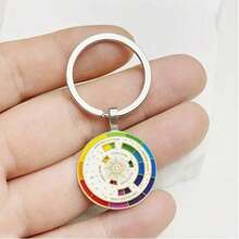 Rainbow Tone Art Glass & Metal Keychain, Round Sunburst Design Pendant, Colorful Bag Charm For Backpacks, Purses, Keys & Creative Accessories - YSK-96-1 - Xem 4