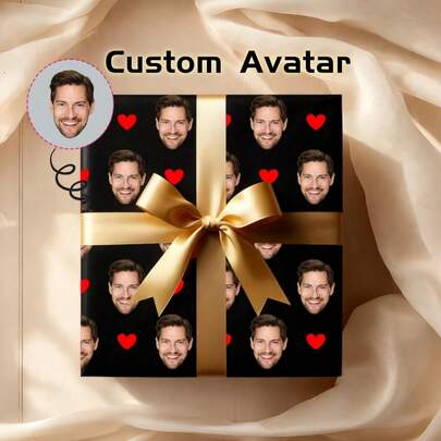 1/3/5 tờ Giấy gói quà in ảnh cá nhân hóa cho Ngày Valentine - Tải ảnh chồng/vợ lên, Giấy gói quà lãng mạn hài hước, Dành cho anh ấy/cô ấy, Quà bất ngờ kỷ niệm/Ngày Valentine, Kích thước A3, Sẵn sàng sử dụng