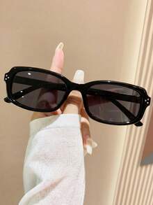 1 Pair Unisex Rectangular Casual Fashion Glasses, Suitable For Autumn/Winter Basic Outfit, Women's Clothing, Business Casual, Gifts, Elegant Attire - Black - View 2