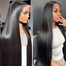 PQL Straight Lace Front Wigs Human Blended Hair 13x4 HD Lace Frontal Wigs Human Blended Hair 180% Density Unprocessed Brazilian Straight Virgin Human Blended Hair Wigs Pre Plucked With Baby Hair Glueless Wigs For Women 34 Inch - Natural & Black - View 9