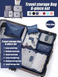 1/6 件便携式收纳套装，多功能旅行包，可折叠随身行李箱，大容量衣物收纳袋，行李整理袋，旅行必需品，压缩收纳袋，大网袋，整理和收纳，旅行配件，返校，宿舍必需品，秋季新品 - 黑色 - 查看 15