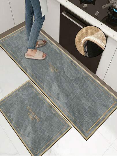 【热销！】1 件装柔软橡胶亚麻厨房地垫，3.5 毫米厚厨房地毯，简约字母图案吸水厨房地垫，大尺寸地毯，缝边防止脱皮，吸水易清洁，亚麻表面，泡沫中间层，橡胶底部，适用于厨房地毯、厨房装饰、婚礼装饰、家居装饰、浴室地垫、玄关地垫、洗衣房地垫、走廊地毯、客厅地垫等。