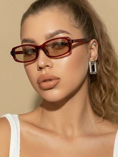 1 Pair Women's Dark Red Cat Eye PC Small Frame Vintage Solid Color Personalized Street Style Runway Fashion Glasses