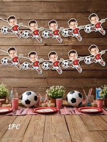 7/14/21pcs Customized Soccer Player Photo Banner, Personalized Face Soccer Banner, Hanging Decorative Flag, Soccer Background Wall, Sports Party Happy Birthday Celebration, For Boys, Party Supplies - Multicolor - View 15