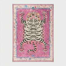 Pink Tiger Pattern Area Rug Washable Rug Vintage Traditional Floor Cover Foldable Thin Retro Accent Indoor Non Slip Carpet Print Mat Bedroom Living Room Bathroom Home Decor Large Carpets Dining Room Rug Kitchen Rugs For Entryway - A - View 4