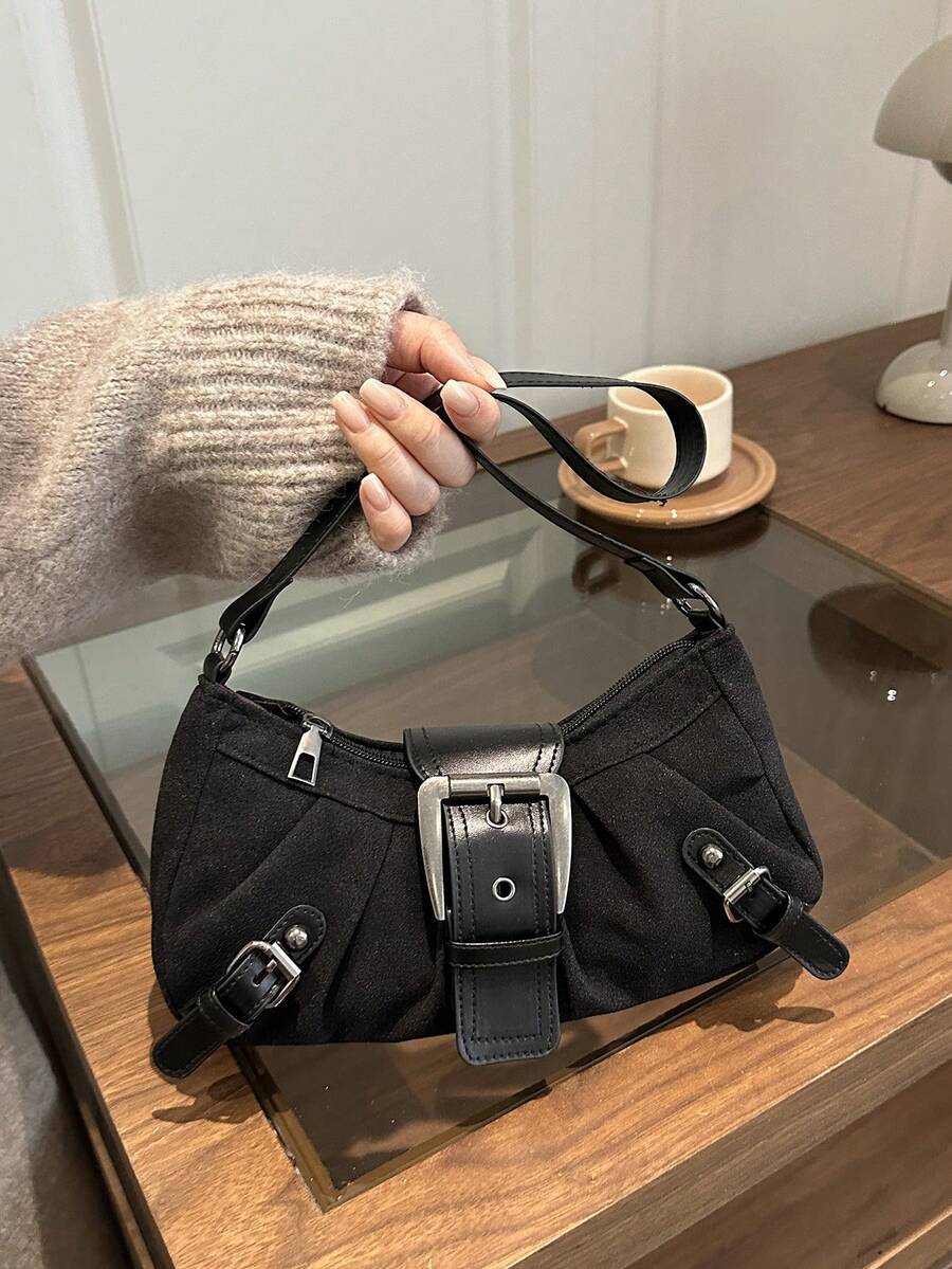 Y2K风格帆布腋下包，肩背包，采用厚扣设计，高品质女士包，适合日常通勤、购物、休闲，也可作为斋月和宰牲节的礼物。