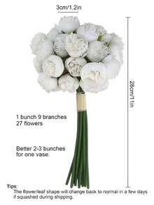 1束/2束丝绸牡丹花，人造玫瑰花，27枝人造牡丹花，适合家居、婚礼派对、餐桌装饰、新娘送礼会、情人节、礼物、生日、毕业典礼等场合。 - 白色 - 查看 3