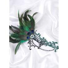 Halloween Masquerade Masks For Women - 2025 Peacock Feather Lace Mask 1920s Venetian Eyemask For Party - Đen Xanh - Xem 4