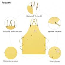 Dulabi Apron, Adjustable Chef Apron For Women And Men With Large Pockets, CooFKing Kitchen Apron With Back Straps - Amarillo - Ver 3