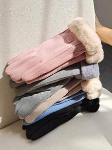 1 Pair Of Fleece-Lined Women's Cycling Gloves, Warm Cycling Gloves For Winter. - Grey - View 3