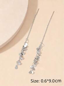 Disc Tassel Decor Threader Earrings - Silver - View 3