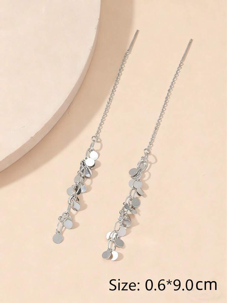 Disc Tassel Decor Threader Earrings
