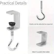 4pcs Adjustable Multi-Function Under Desk Hooks - High Load Bearing, Can Hang Backpacks & Items, Easy Installation, Durable, Ideal Storage Solution For Home And Office - Silver - View 6