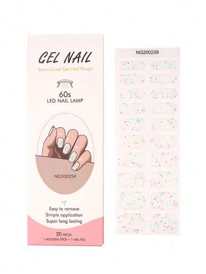 1 Box Of 20pcs Natural, Long-Lasting, Classic DIY Simple Green Glow-In-The-Dark Nail Stickers, UV Gel Nail Stickers For Valentine's Day, Easy To Wear And Remove Nail Supplies