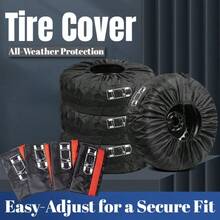 4pcs Red/Black Taffeta Car Tire Covers, All-Weather Dust-Proof & Easy To Clean, Adjustable With Woven Handle Fits Multiple Vehicle Models - A - View 4