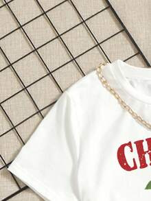 Girls Cartoon Print T-Shirt And Layered Mesh Skirt - White - View 3