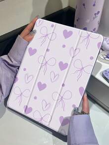 一款可爱的卡通动漫紫色蝴蝶结爱心图案双面亚克力透明水晶后盖，防震，适用于iPad 7、8、10代（10.2英寸），内置笔槽，支持睡眠/唤醒功能，是理想的圣诞节和新年礼物。 - 彩色 - 查看 3