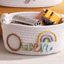 1pc Personalized Letter Handmade Basket, Party Gift Basket, Easter Gift, Party Favor, Round Rope Gift Basket - White Storage Basket - View 23