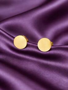 MONALLY 18K镀金极简主义金色扁平圆盘耳钉，不锈钢耳环，女士日常佩戴，完美礼物，永恒珠宝