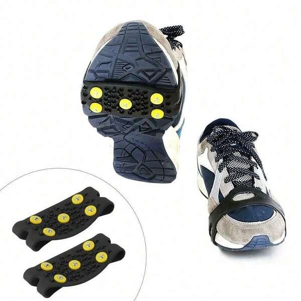 1 Pair Outdoor 5-Tooth Anti-Slip Ice Cleats, Portable Snow Crampons For Hiking, Skiing, Mountaineering, Compact And Convenient