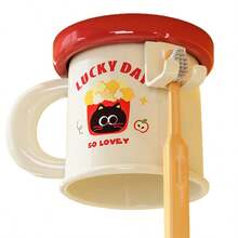 1pc Cute Pet Pattern Wall Mounted Toothbrush Holder Cup With Toothbrush Hook, Bathroom Vanity Storage Cup, Wall Mounted Toothbrush Cup - Multicolor - View 5