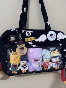 1个可爱日系百搭单肩包，波点草莓撞色星星校服风，大容量轻便日常毛绒娃娃手提包，可爱甜美高品质尼龙拉链斜挎包，时尚多巴胺斜挎包，可定制痛包，适合动漫展、购物、学生、旅行、工作，搭配JK制服 - 彩色 - 查看 10